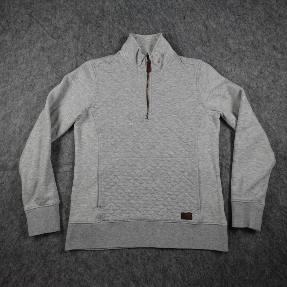 LL Bean Sweatshirt Womens Extra Small Gray Quilted 1/4 Zip‎ Pullover Sweater